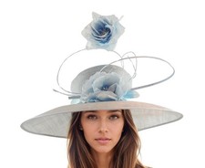 Baby Blue Large Wide Brim Hat Woman Kentucky Derby Ascot Wedding Church Party