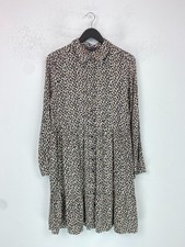 M&S Collection Beige Leopard Print Tiered Shirt Dress Long Sleeve UK 12 Long