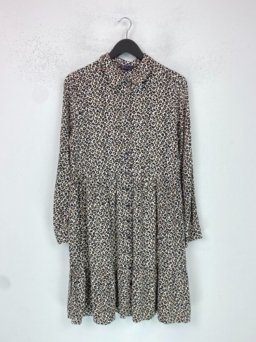 Marks & Spencer, M&S Collection Beige Leopard Print Tiered Shirt Dress Long Sleeve UK 12 Long