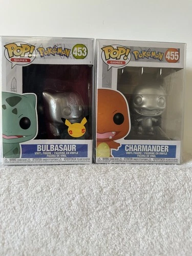 Funko Pop! Pokémon-Bulbasaur #453 (Sp Ed) & Charmander #455 (both silver)