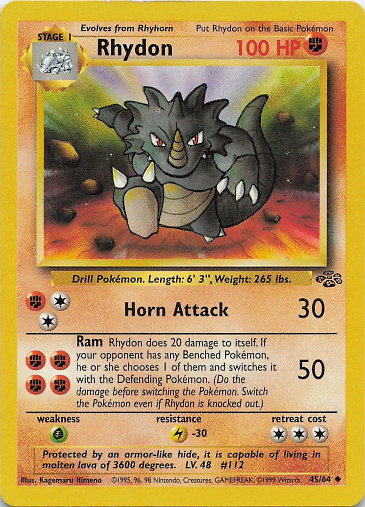 Rhydon 45/64 Uncommon Jungle Pokemon Unlimited 1999 Near Mint