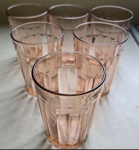 Vintage Anchor Hocking Pink Pillar Optic Tumblers Set of 6 Depression Glass 9 oz