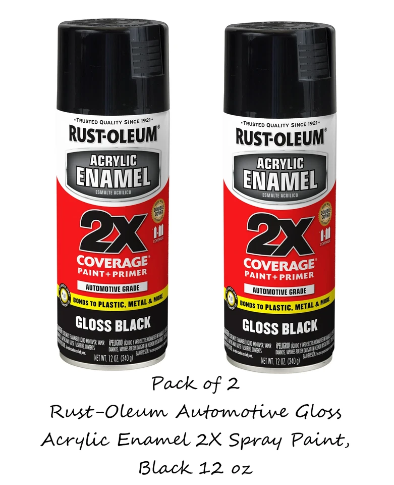 Rust-Oleum Automotive Gloss Acrylic Enamel 2X Spray Paint, Black 12 oz (2 Pack)