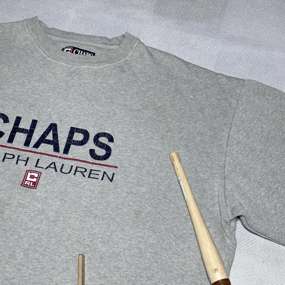 Sudadera De Colección Años 90 Chaps Ralph Lauren Talla Grande Gris Jaspeado Logo Estampado Foto 4 de 4