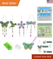 4 pcs DIY Diamond Art Suncatchers - Hummingbird, Butterfly  Flower Designs
