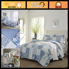 Reversible King Quilt Set - Cotton Bedding with Matching Shams, Farmhouse Decor,