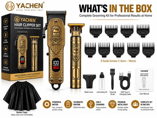 Rechargeable Hair Beard Dual Trimmer Cordless LCD Display USB Grooming Kit