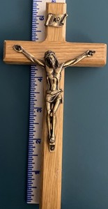 Oak Crucifix with Gold-Tone Corpus Size 6in