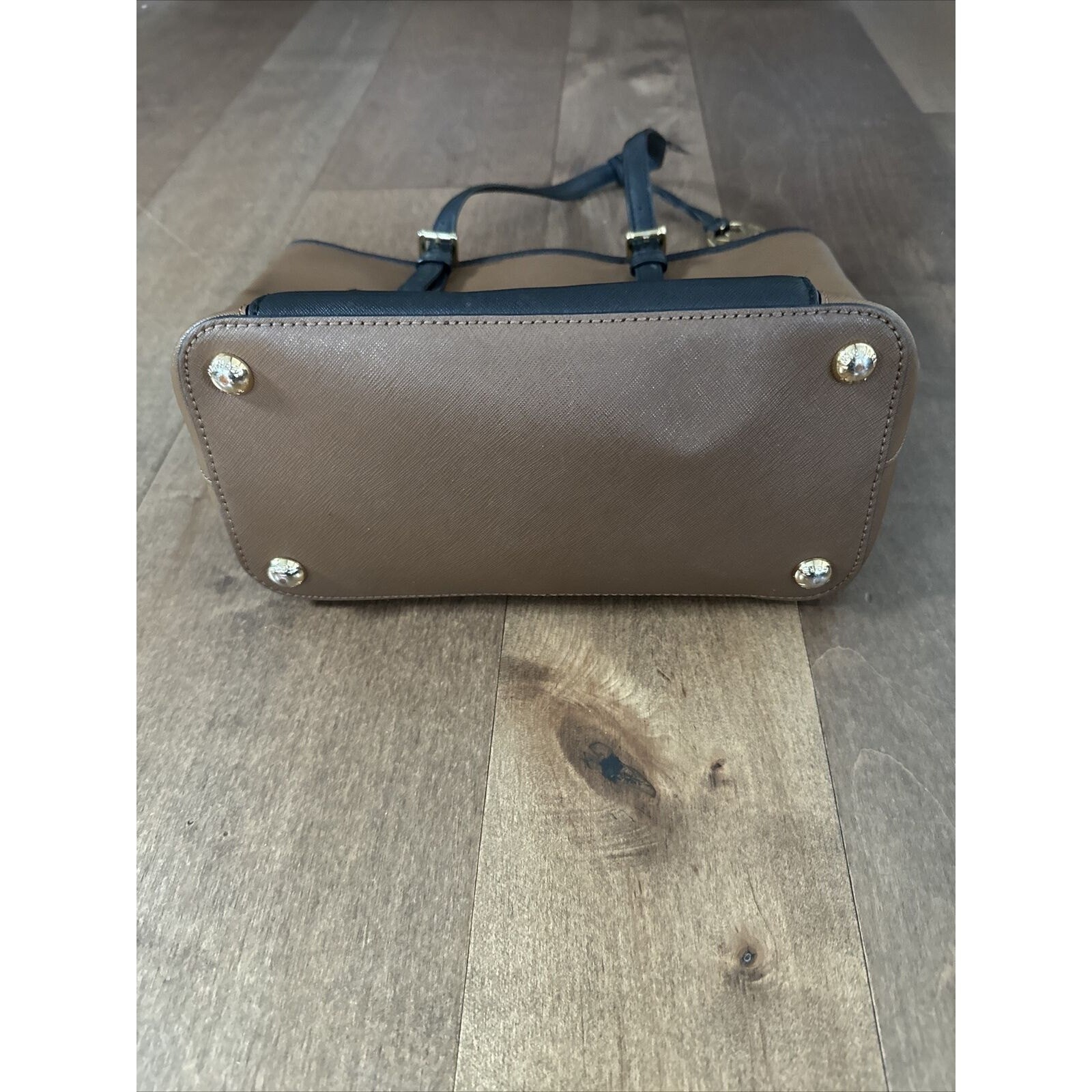 Michael Kors Tote Shoulder Bag Brown Black Leather 12x10 Wear on Handles thumbnail 3