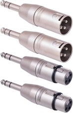 1/4" TRS to XLR Adapter 4 Pack, 2 Pack Male and Female 6.35mm, Silver