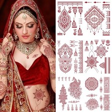 10 Sheets Henna Tattoos Temporary Stickers Kit Brown Peacock Flowers Leaves L...