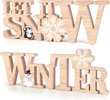 Wooden Winter Let It Snow Sign, Snowflake Winter Decorations for Home, Office, S