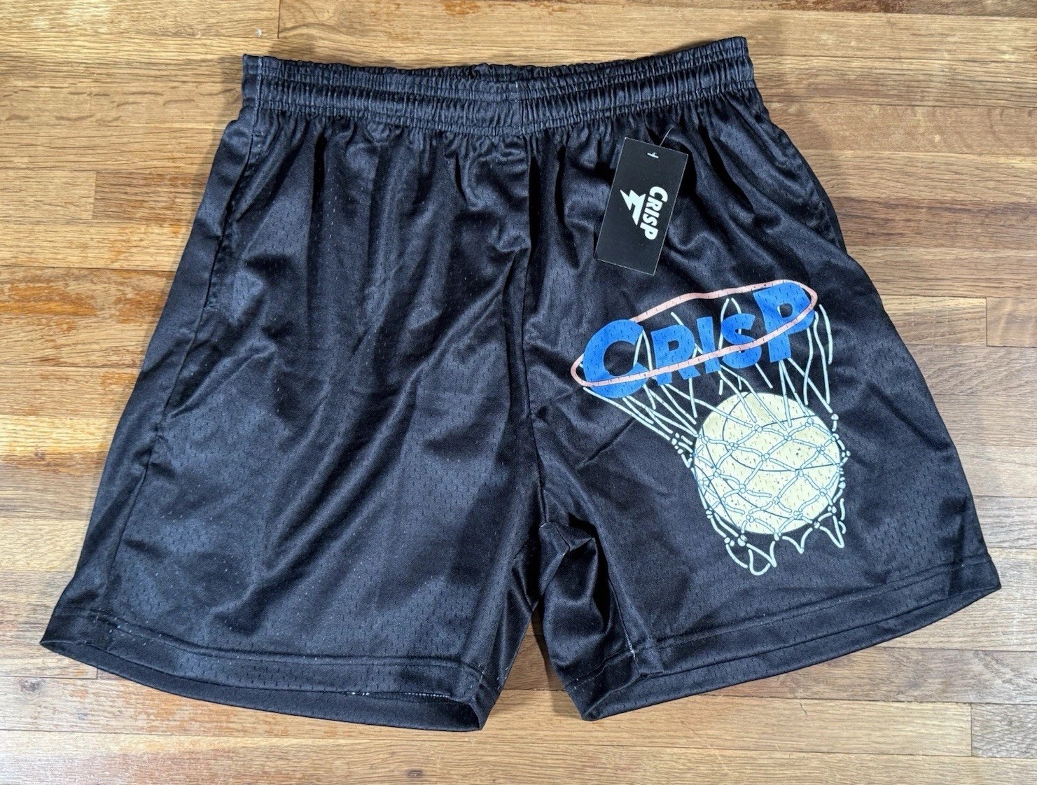 NWT Crispy NYC Originals Black Basketball Hoop Mesh Basketball Shorts Size XL