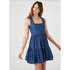 Forever 21 Women’s Denim Tiered Mini Dress Square Neck Nashville Festival NWT
