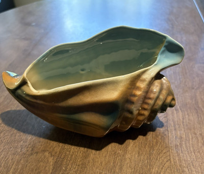 Conch Shell Planter Beautiful Blue Green Brown Vintage Beach Coastal Cottage