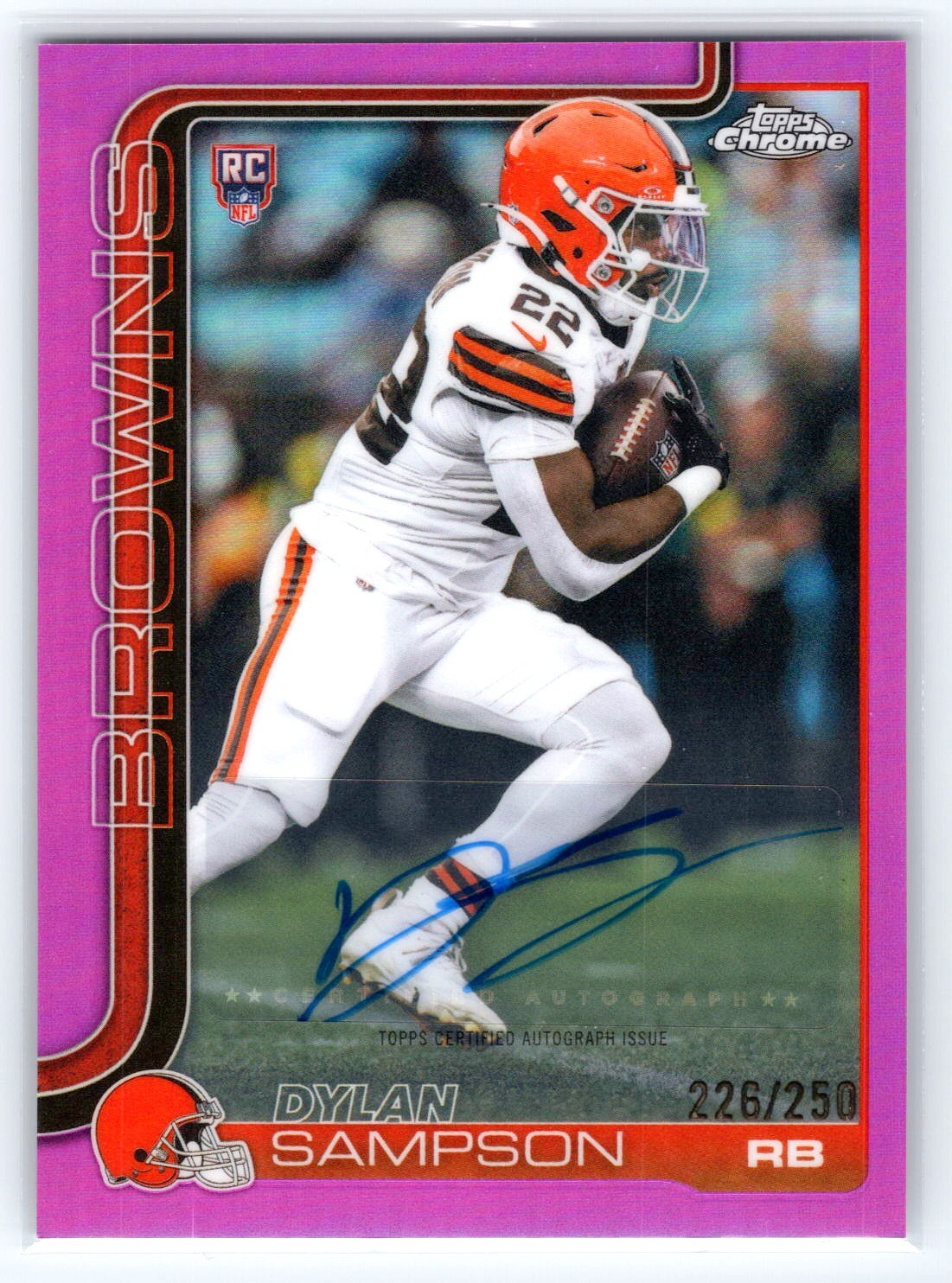 Dylan Sampson 2025 Topps Chrome Pink Refractor Rookie Auto! 226/250! Browns