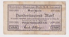 Banknote Inflation 100000 Mark Ver. Aluminium Works A.G. Lautawerk 1923 (143733)
