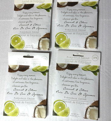 SET OF 4 2 PC Coconut & Citrus Scented Sachet Drawer Bags Scent Air Freshener