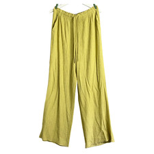 ZARA Wide Leg Crinkle Trousers Medium Mustard Yellow Loose Fit Elasticated Pants