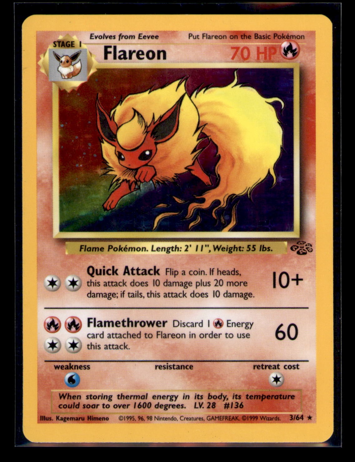 1999 Pokemon TCG Flareon Holo (3) Jungle #03/64