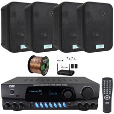 Pyle PT260A Home Receiver, 4x 6.5'' 500W Indoor/Outdoor Speakers, Mic System