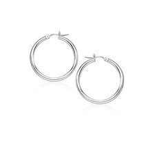 14k White Gold Polished Hoop Earrings 2x20mm