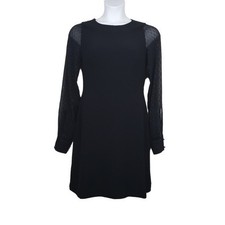 Ann Taylor Womens Long Sleeve Black Clip Dot Sheath Dress Size 6 Tall NWT