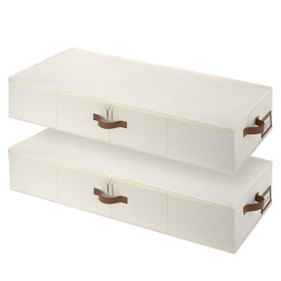 2 PCS 7 Inch XL Under Bed Storage Containers Lids 73L Fabric Bins Beige