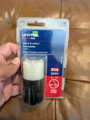 Leviton Plus+ Pro 20A 250 V, NEMA 6-20R, black & White Connector 5469-cs 2P 3W