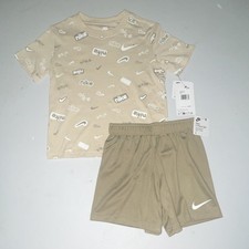 NWT. NIKE 2-PIECE KHAKI COLORED SHORTS AND T-SHIRT SET. SIZE 4. BOYS.