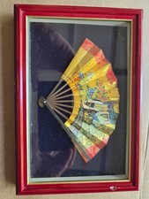 Japanese Kyo Folding Fan Sensu Craftsmanship Decorative Framed Art Wall Hanging