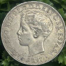 1897 Philippines Un Peso Silver Spanish Colonial Crown XF w/ Vintage Flip