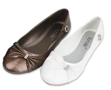 Womens Ballet Flats Rhinestone Bow Leather Shoes Fashion Slip On New, Sizes 6-11