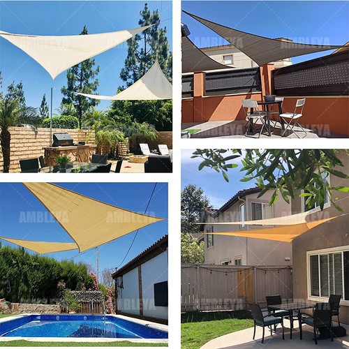Heavy Duty Sun Shade Sail 98% UV Block Shade Cloth Waterproof Rectangle Triangle - Picture 10 of 99