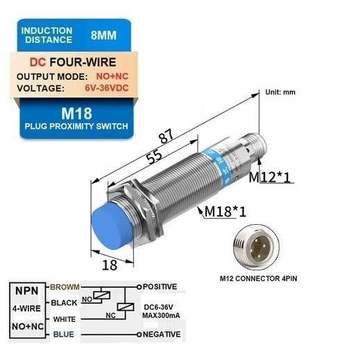 18MM 4Pin Connector10V30V Proximity Awitch Aensor Aviation Plug Induction Switch - Picture 31 of 38
