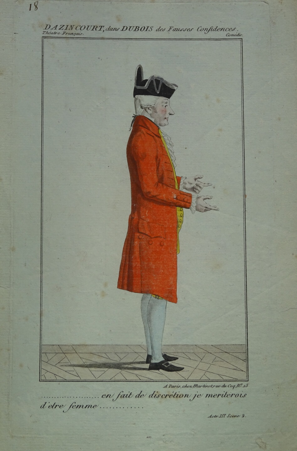 GRABADO COLOR DISFRAZ TEATRO MODA MARTINET IMPERIO COMEDIA OFICIO HOMBRE 1810 F