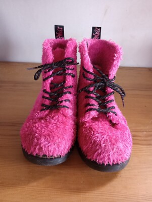 Girls Doc Dr Martens High Top Pink Fuzzy Faux Fur Barbie Kids Size