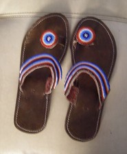 African Style Brown leather with a beaded design Size 40 Ladies Sandals