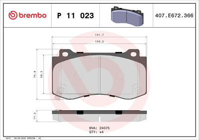 BREMBO P 11 023 Bremsbelagsatz, Scheibenbremse für CHRYSLER,DODGE,JEEP