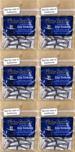 (6) Packs Water Gremlin 1/4 Oz Low Profile Slip Sinker Wholesale Lot Brand New