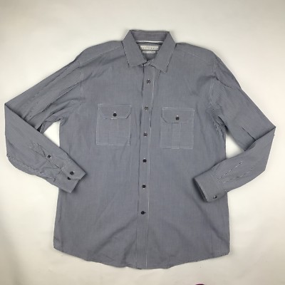 Modern Equilibrio Mens Sz XL Extra Large Blue White Dress Shirt