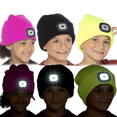 A2Z 4 Kinder Mädchen Jungen LED Mützen Beanie Leuchten Batteriebetrieben Winter Warm Mützen