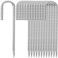12 Inch Ground Stakes Heavy Duty J Hook 30-Pack Metal Spikes Galvanized Groun...