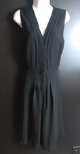 New ANN TAYLOR Black Midi Dress Pleated Shift VNeck Career Office Sz 12 NWT