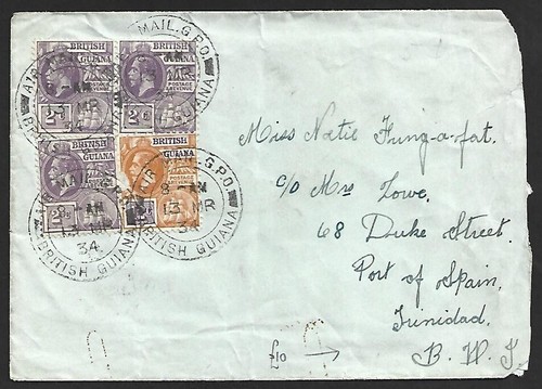 Britisch-Guayana 1934 Luftpostbrief nach Trinidad