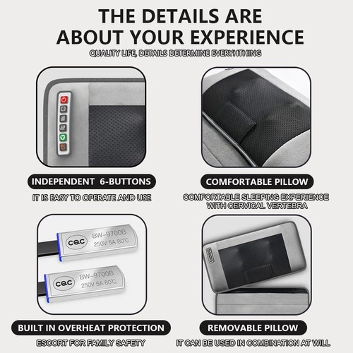 10 Vibrating Motors Pain Relief Massage Mat Full Body Heated Mattress w/ Pillow - Picture 7 of 13