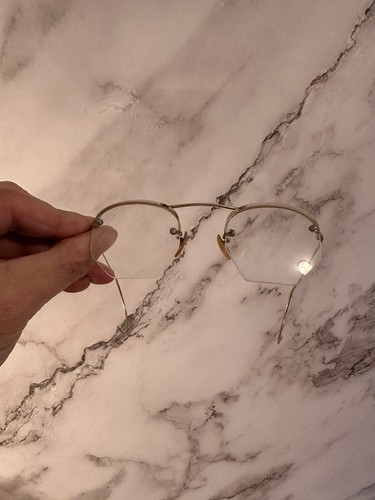 Antique 1/10 12KGF Gold Filled Wire Rim Octagon Glasses Spectacles With Case - Picture 3 of 5