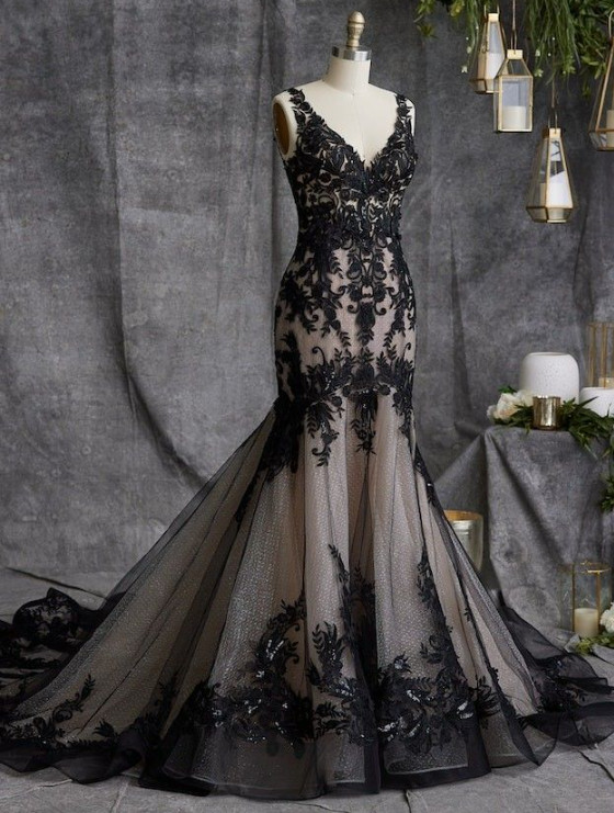 blue dress for baby girl Gothic Black and Champagne Beach Wedding Dresses - main image 1