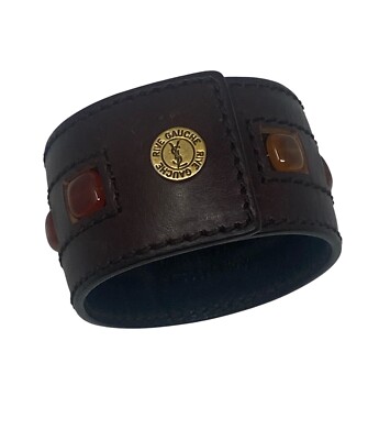Yves Saint Laurent Vintage Brown Rive Gauche Leather Cuff Bracelet 
