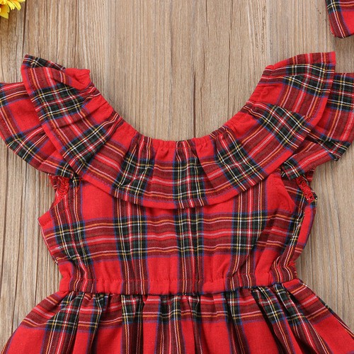 Christmas Kid Baby Girls Dress Ruffle Tops Plaid Skirt Xmas Outfits Set US Stock - Picture 6 of 8
